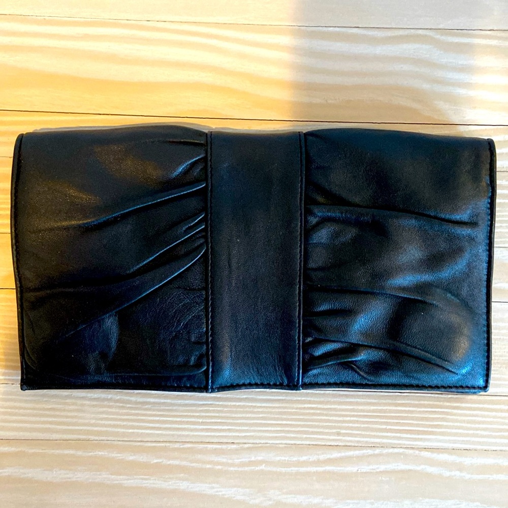 Goldenbleu Black Soft Leather Clutch 2 Pockets with Zippers